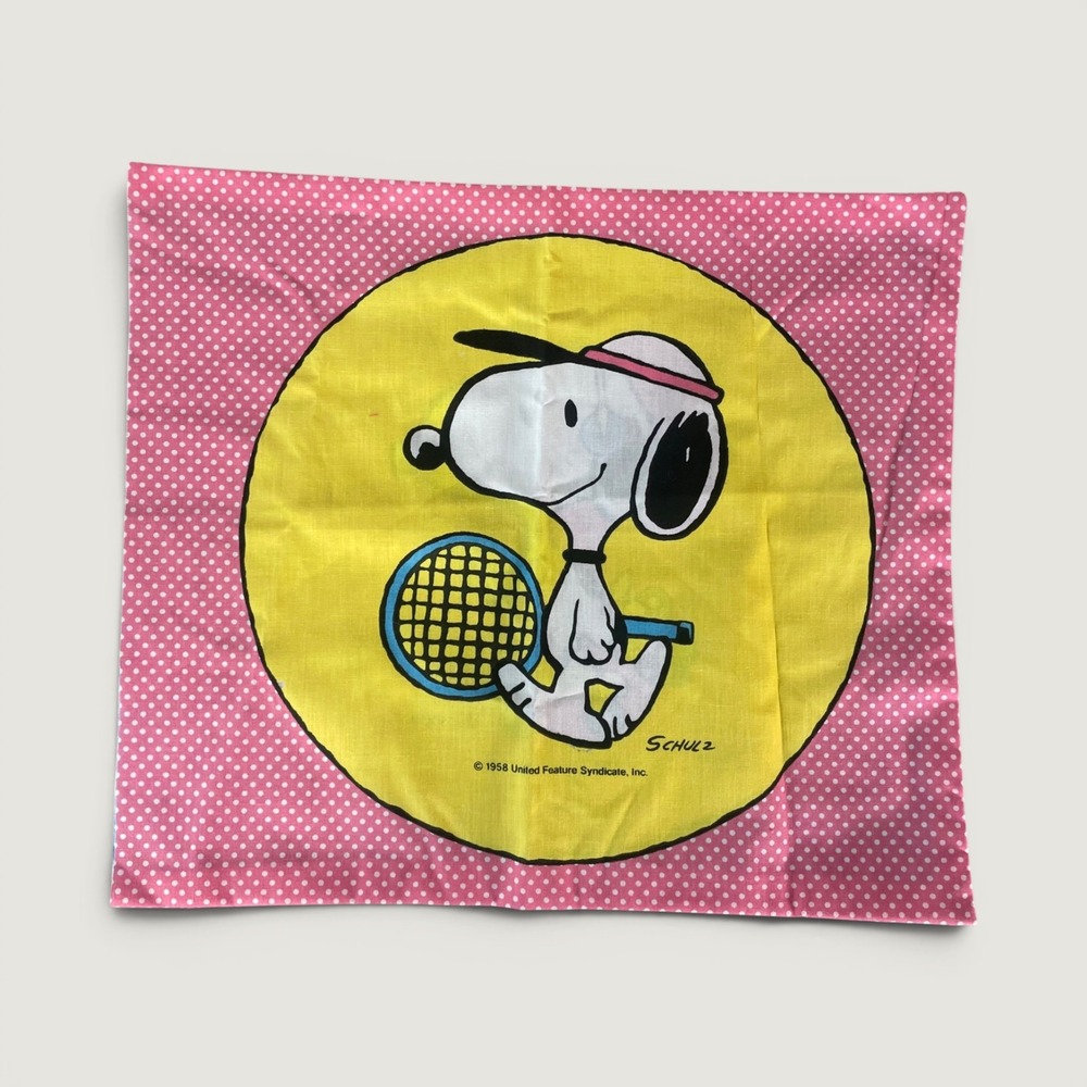 Vintage Peanuts Snoopy Tennis Roller Skating Pillowcase Double Sided Polka Dot